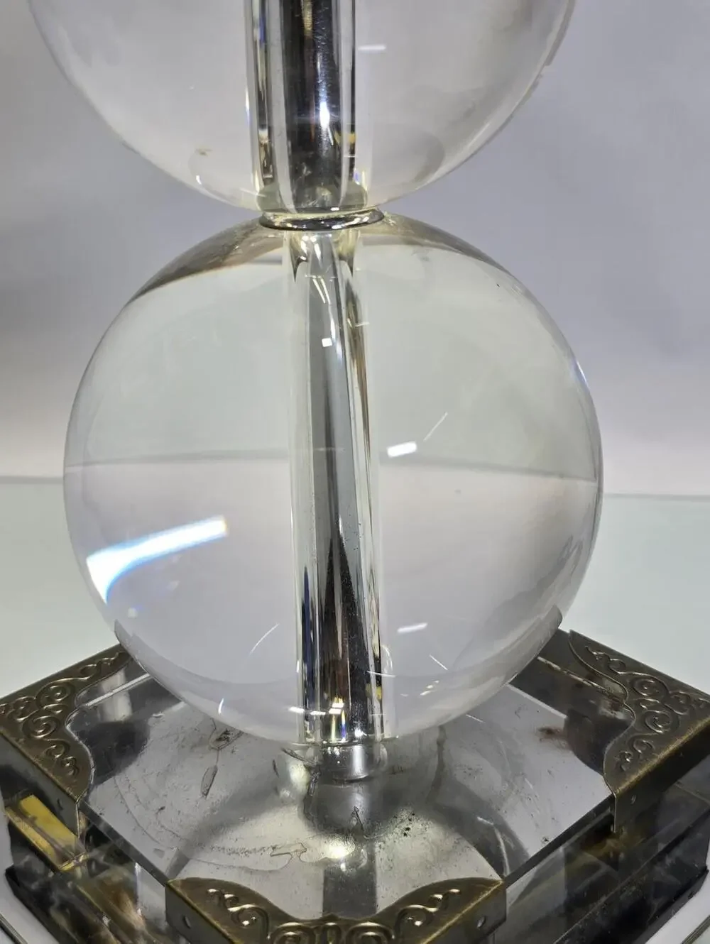 Clear Crystal Glass Ball Table Lamp Stacked Orb Chrome Glam Modern 20